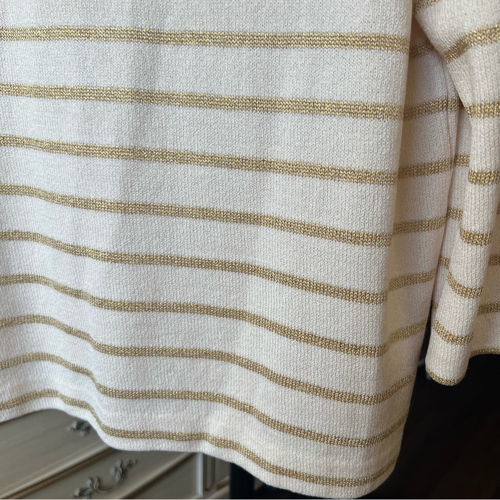 St. John Starfish Gold Striped Sweater Knit Top Medium - Picture 4 of 7